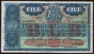 British Linen Bank, 5 pounds, 1961