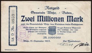 Wehr/ Gemeinde, 2.000.000 Mark, 1923