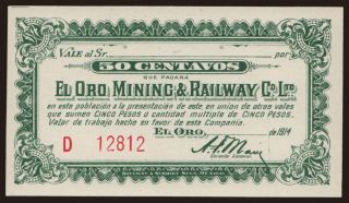 El Oro Mining & Railway, 50 centavos, 1914