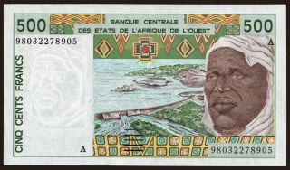 Ivory Coast, 500 francs, 1998