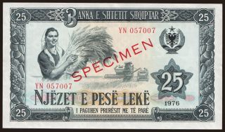 25 leke, 1976, SPECIMEN
