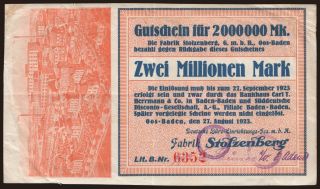 Oos-Baden/ Deutsche Büro-Einrichtungsges. m.b.H., Fabrik Stolzenberg, 2.000.000 Mark, 1923