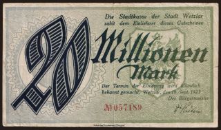 Wetzlar/ Stadt, 20.000.000 Mark, 1923