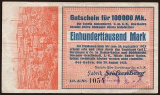 Oos-Baden/ Deutsche Büro-Einrichtungsges. m.b.H., Fabrik Stolzenberg, 100.000 Mark, 1923
