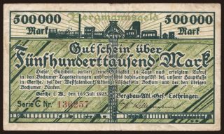 Gerthe/ Bergbau Aktiengesellschaft Lothringen, 500.000 Mark, 1923