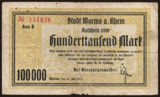 Worms/ Stadt, 100.000 Mark, 1923