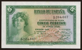 5 pesetas, 1935