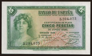 5 pesetas, 1935