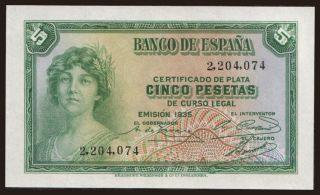 5 pesetas, 1935