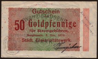 Burghausen/ Städtisches Elektrizitätswerk, 50 Goldpfennig, 1923