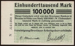 Breslau/Vereinigung Breslauer Arbeitgeberverbände, 100.000 Mark, 1923