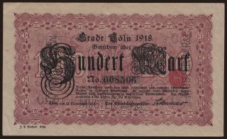 Köln/ Stadt, 100 Mark, 1918