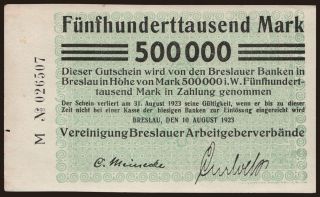 Breslau/Vereinigung Breslauer Arbeitgeberverbände, 500.000 Mark, 1923