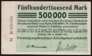 Breslau/Vereinigung Breslauer Arbeitgeberverbände, 500.000 Mark, 1923