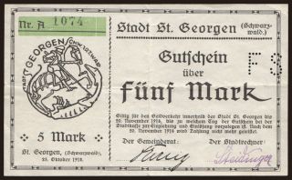 Sankt Georgen/ Stadt, 5 Mark, 1918