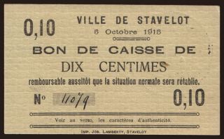 Stavelot, 10 centimes, 1915
