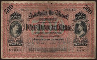 Sächsische Bank zu Dresden, 500 Mark, 1890