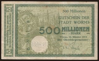 Worms/ Stadt, 500.000.000 Mark, 1923