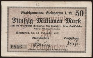 Weingarten/ Stadt, 50.000.000 Mark, 1923