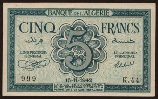 5 francs, 1942