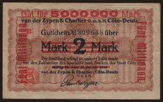Köln-Deutz/ Van der Zypen & Charlier G m b H, 5.000.000 Mark, 1923