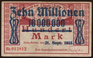 Zehla-Mehlis/ Stadt, 10.000.000 Mark, 1923