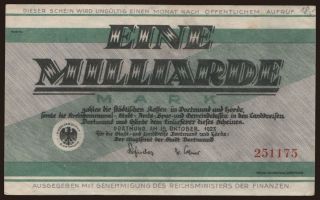 Dortmund/ Magistrat der Stadt, 1.000.000.000 Mark, 1923