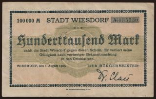Wiesdorf/ Stadt, 100.000 Mark, 1923