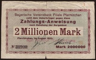 Pfarrkirchen/ Bayerische Vereinsbank Filiale Pfarrkirchen, 2.000.000 Mark, 1923