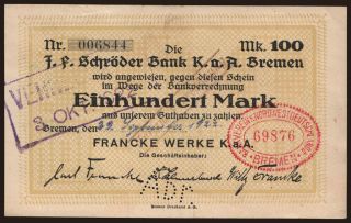 Bremen/ Francke Werke K.a.A., 100 Mark, 1922