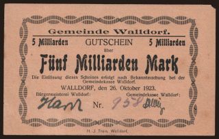 Walldorf/ Gemeinde, 5.000.000.000 Mark, 1923