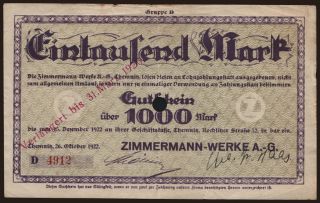 Chemnitz/ Zimmermann-Werke A.-G., 1000 Mark, 1922