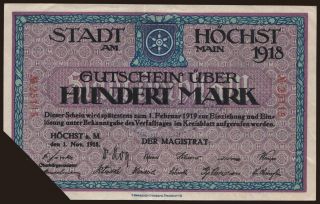 Höchst am Main/ Stadt, 100 Mark, 1918