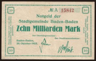 Baden-Baden/ Stadt, 10.000.000.000 Mark, 1923