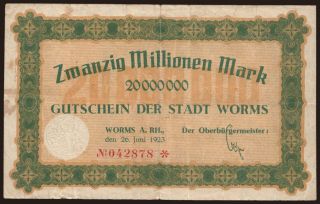 Worms/ Stadt, 20.000.000 Mark, 1923