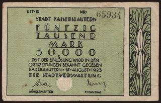 Kaiserslautern/ Stadt, 50.000 Mark, 1923
