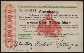 Hannover-Linden/ HANOMAG, 1.000.000 Mark, 1923