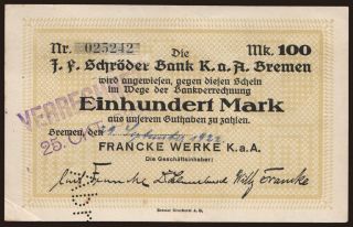 Bremen/ Francke Werke K.a.A., 100 Mark, 1922