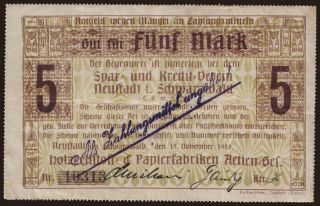 Neustadt im Schwarzwald/ Holzzellstoff und Papierfabriken A.G., 5 Mark, 1918