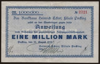 Pocking/ Bankhaus Heinrich Eckert, 1.000.000 Mark, 1923
