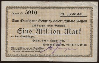 Passau/ Bankhaus Heinrich Eckert, 1.000.000 Mark, 1923