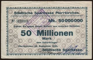 Pfarrkirchen/ Städtische Sparkasse, 50.000.000 Mark, 1923