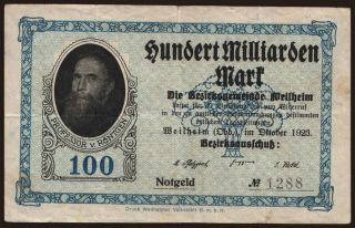 Weilheim/ Bezirksgemeinde, 100.000.000.000 Mark, 1923