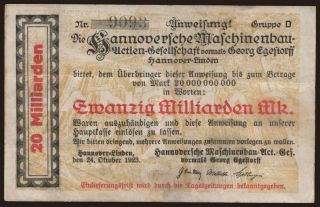 Hannover-Linden/ HANOMAG, 20.000.000.000 Mark, 1923