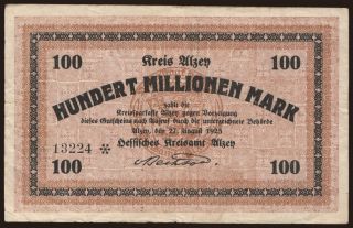 Alzey/ Hessisches Kreisamt, 100.000.000 Mark, 1923