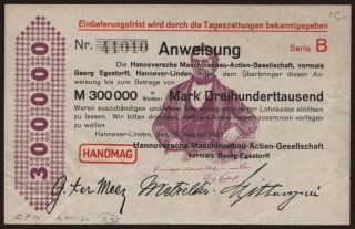 Hannover-Linden/ HANOMAG, 300.000 Mark, 1923