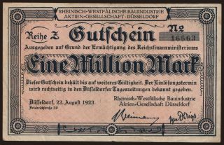 Düsseldorf/ Rheinisch-Westfälische Bauindustrie A.G., 1.000.000 Mark, 1923