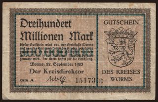 Worms/ Kreis, 300.000.000 Mark, 1923