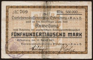 Ortenburg/ Darlehenskassenverein, 500.000 Mark, 1923