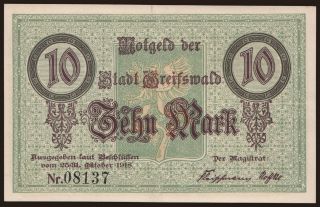 Greifswald/ Stadt, 10 Mark, 1918